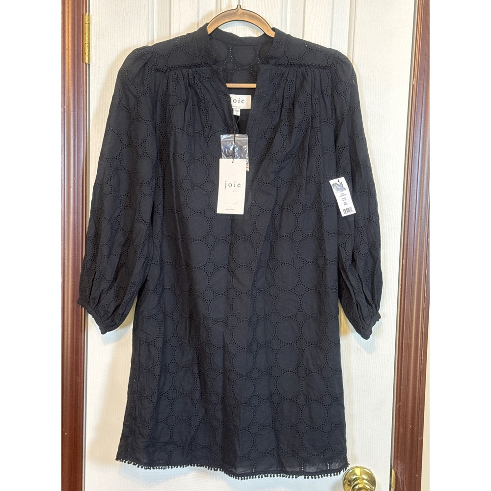 Joie Caviar Eyelet‎ Dress Tunic Mini Black Long Sleeve XXS